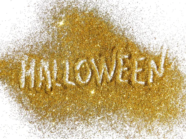 Inscrição Halloween on golden glitter sparkles on white background — Fotografia de Stock