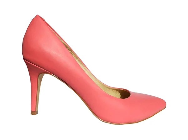 Satu sepatu hak tinggi merah muda terisolasi pada latar belakang putih — Stok Foto