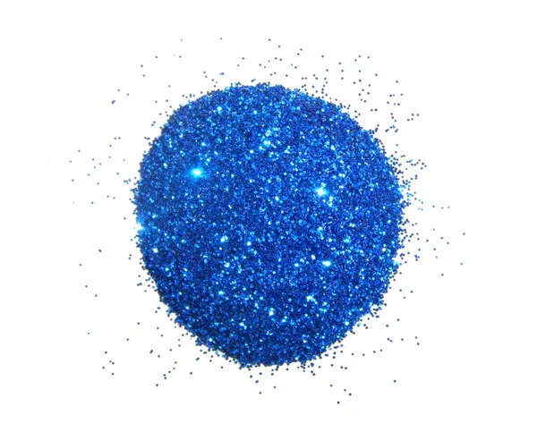 Handfull blå glitter glitter på vit bakgrund — Stockfoto