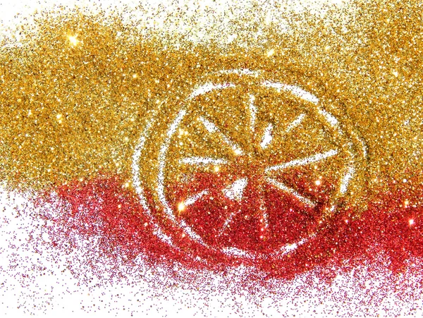 A csillogó arany és piros foltos citrusfélék csillog fehér háttér — Stock Fotó