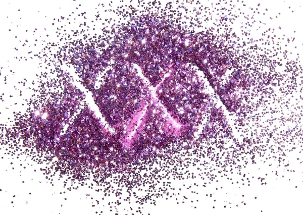 XXX, on purple glitter sparkles on white background, sign, logo, symbol — Stock Photo, Image