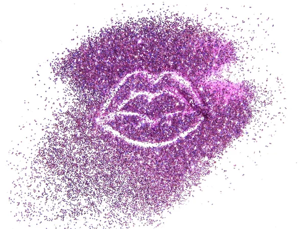 Beyaz arka plan üzerinde pembe glitter dudakları ışıltı — Stok fotoğraf