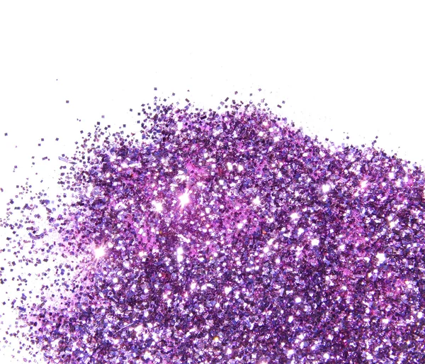 Paillettes violettes scintillent sur fond blanc — Photo