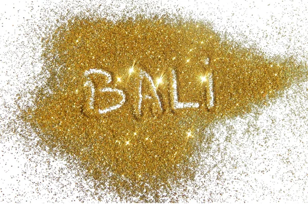 Inscription Bali on golden glitter sparkle on white background — Stock Photo, Image