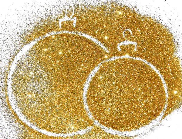 Dva vánoční koule zlaté třpytky jiskru na bílém pozadí — Stock fotografie