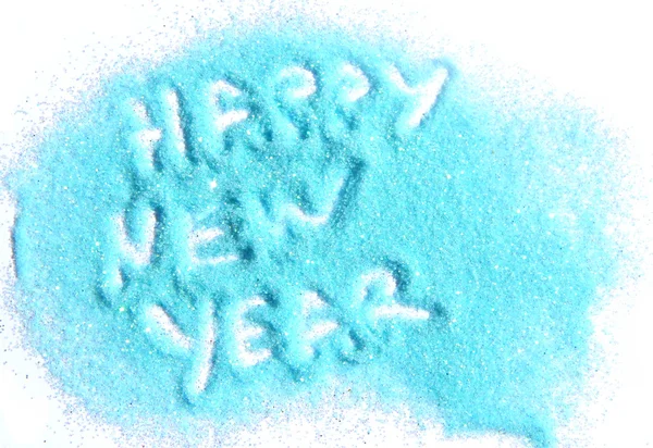 Testo Felice anno nuovo di brillantini blu su sfondo bianco — Foto Stock