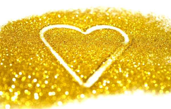 Suddiga abstrakt bakgrund med hjärta av guld glitter glitter på vit yta — Stockfoto