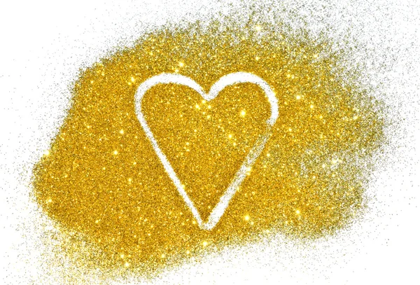 Abstract heart of golden glitter sparkle on white background — Stock Photo, Image