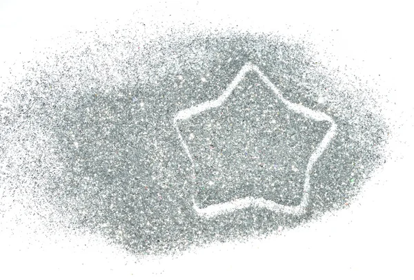 Gümüş Sim ışıltı beyaz arka plan üzerinde soyut yıldızı — Stok fotoğraf