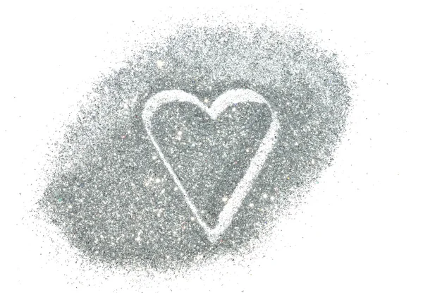 Abstrakt hjärta av silver glitter glitter på vit bakgrund — Stockfoto