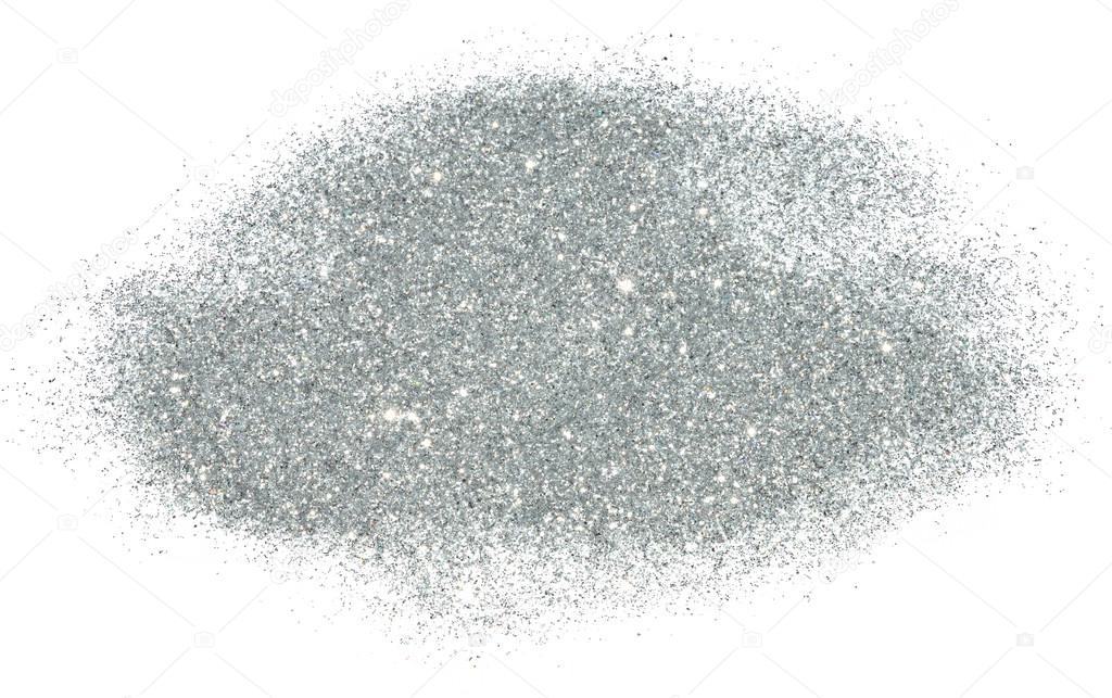 Silver glitter sparkle on white background with place for your text