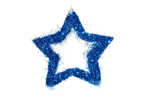 Abstrakter Stern aus blauem Glitzern funkelt auf weißem Hintergrund — Stockfoto