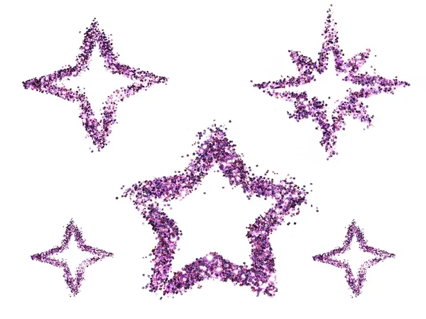 Instellen van abstract paars glitter sterren op een witte achtergrond voor uw ontwerp — Stockfoto