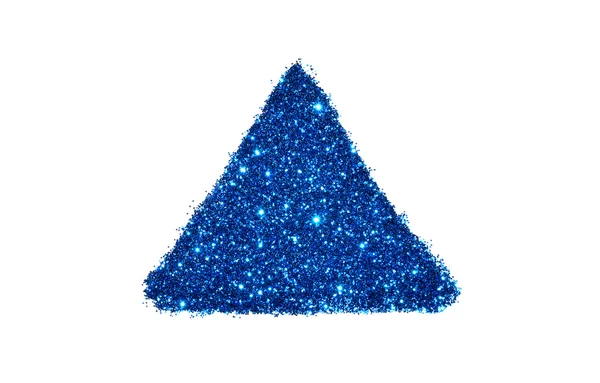 Triangle abstrait ou pyramide de paillettes bleues scintillent sur fond blanc — Photo