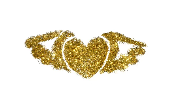 Abstracte hart met vleugels van gouden glitter schittering op witte achtergrond — Stockfoto