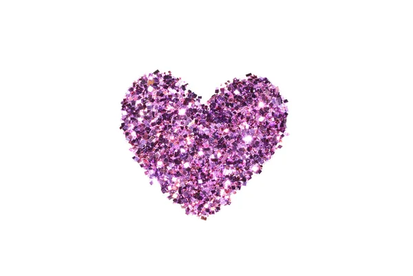 Beyaz arka plan üzerinde mor glitter pırıltı soyut kalbinde