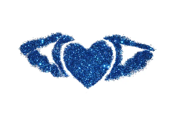 Abstract heart with wings of blue glitter sparkle on white background — Stock Photo, Image