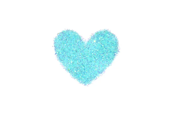 Cœur abstrait de paillettes bleues scintillent sur fond blanc — Photo