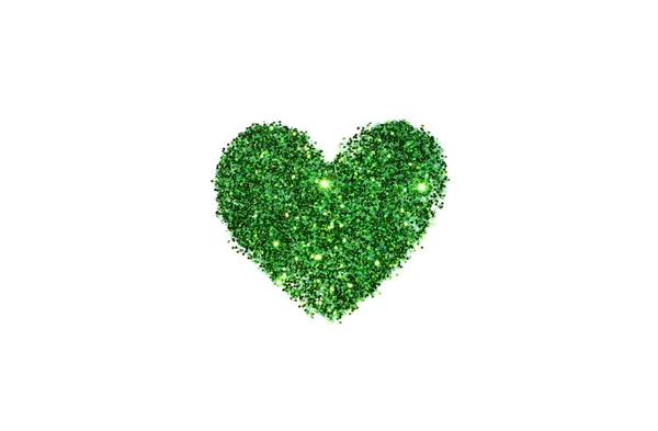 Abstrakt hjärtat av gröna glitter glitter på vit bakgrund — Stockfoto