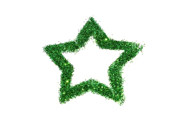 Beyaz zemin üzerine yeşil glitter pırıltı soyut yıldızı — Stok fotoğraf