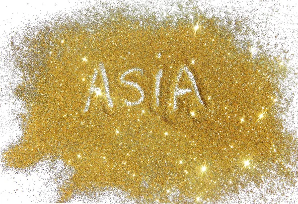 Inscriptie-Azië aan gouden glitter sparkle op witte achtergrond — Stockfoto