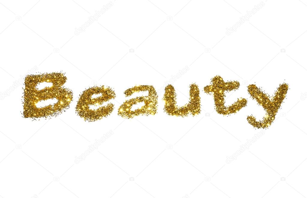 Word Beauty of golden glitter sparkle on white background — Stock Photo