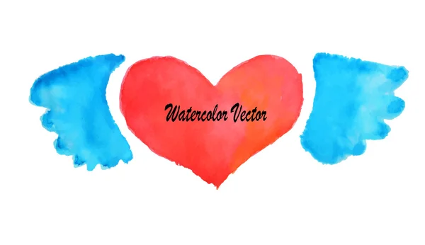 Абстрактное красное сердце с голубыми крыльями на белом фоне, векторная иллюстрация — стоковый вектор