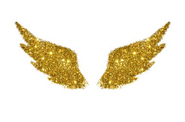 Abstract wings of golden glitter on white background - interesting and beautiful element for your design