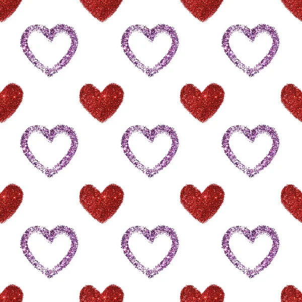 Background with hearts of red and purple glitter, seamless pattern — Stock Photo, Image