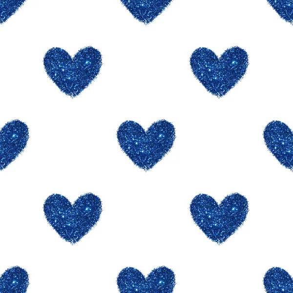 Fundo com corações de brilho azul, padrão sem costura — Fotografia de Stock