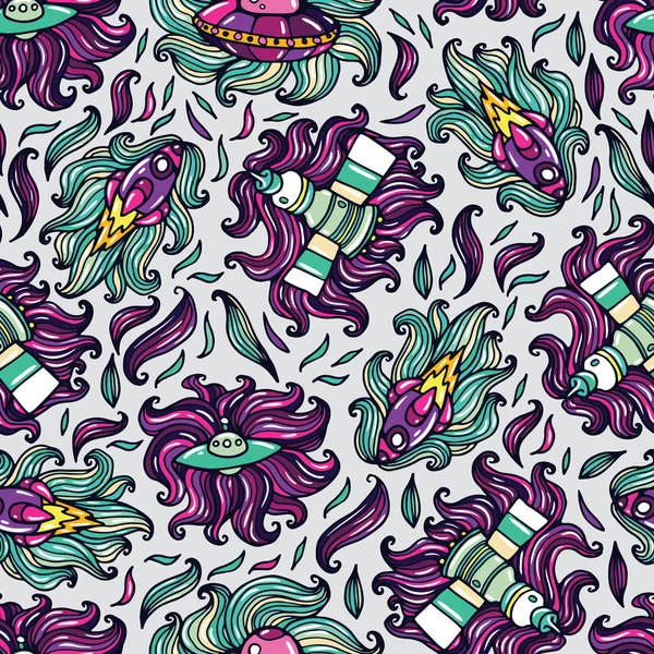 Űrhajók Doodle Seamless Pattern — Stock Vector