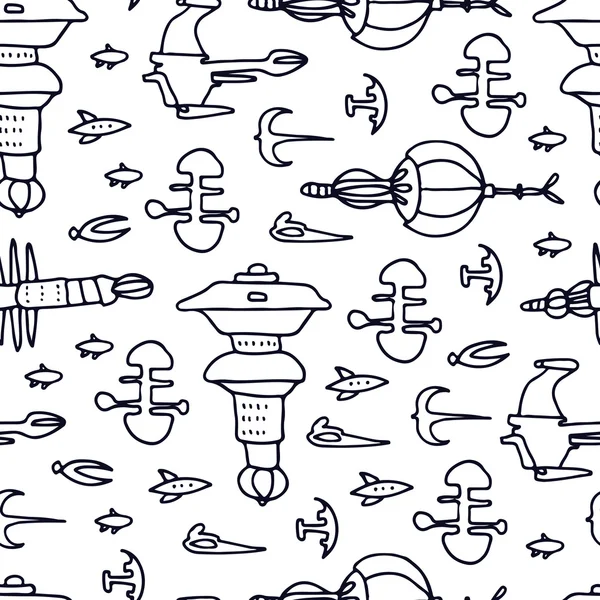 Science Fiction Spaceships Seamless Pattern. — Stock Vector