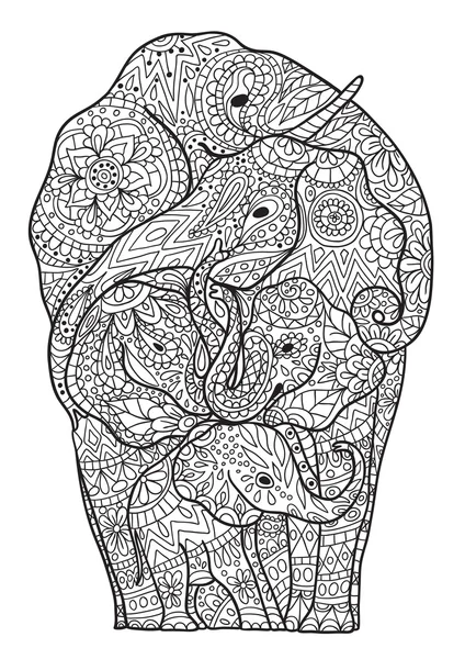 Famille d'éléphants décorés dans le style Zentangle — Image vectorielle