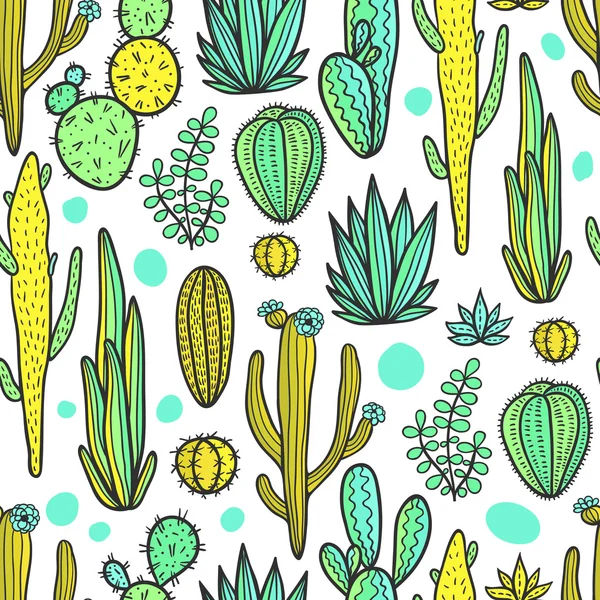 Beautiful Cactuses Abstract Natural Seamless Pattern — Stock Vector