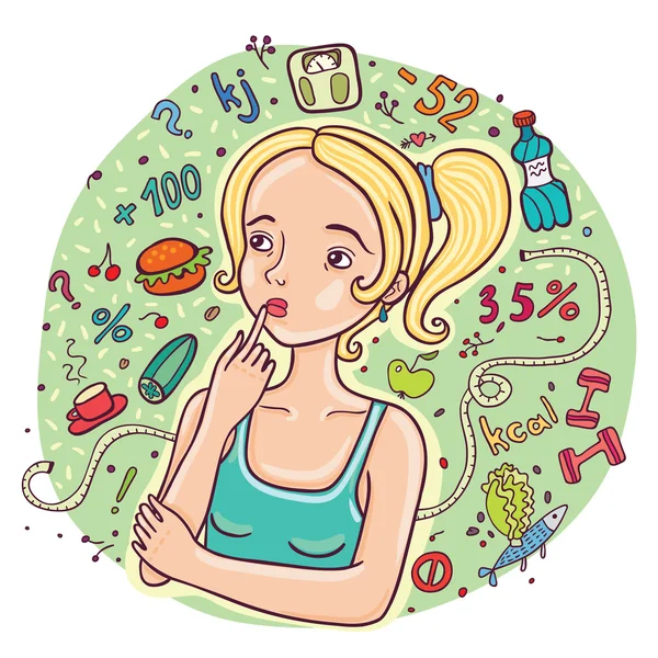 Dieta menina ilustração . — Vetor de Stock