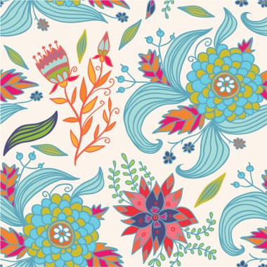 Mavi çiçekler doodle seamless modeli