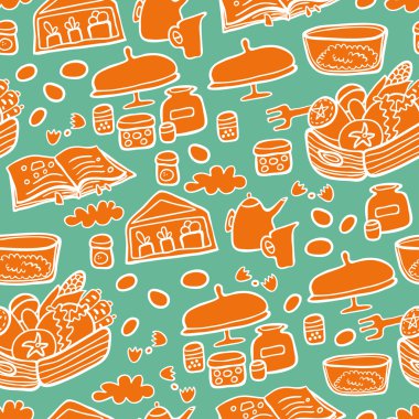 Mutlu mutfak turuncu seamless modeli