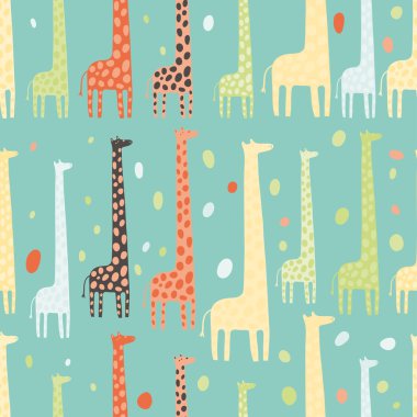 Zürafalar ile güzel mavi desen