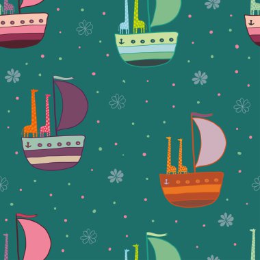 Zürafalar bir tekne Dikişsiz desen