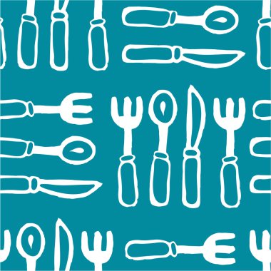 Mavi seamless modeli çatal ve bıçaklar