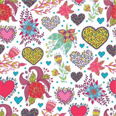 Güzel çiçekler ve kalpleri seamless modeli