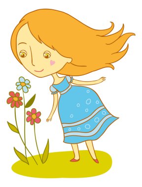 Kız çiçek kokluyor.