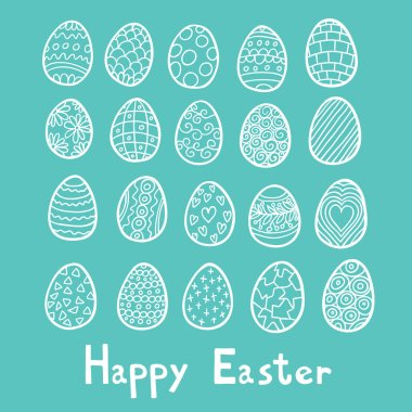 Happy Easter eggs blue background clipart