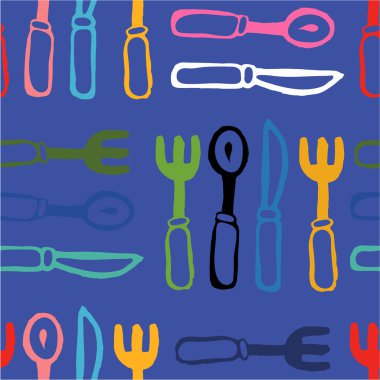 Renkli çatal ve bıçak mor seamless modeli