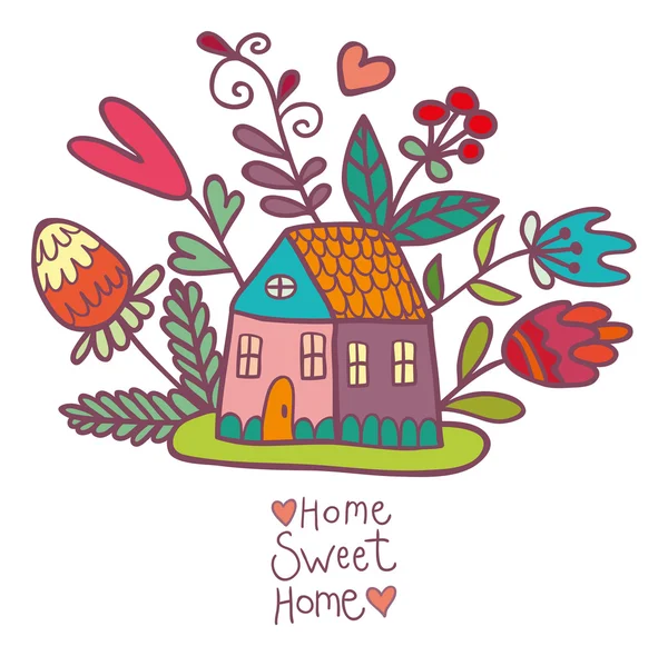 Carte Maison et fleurs — Image vectorielle