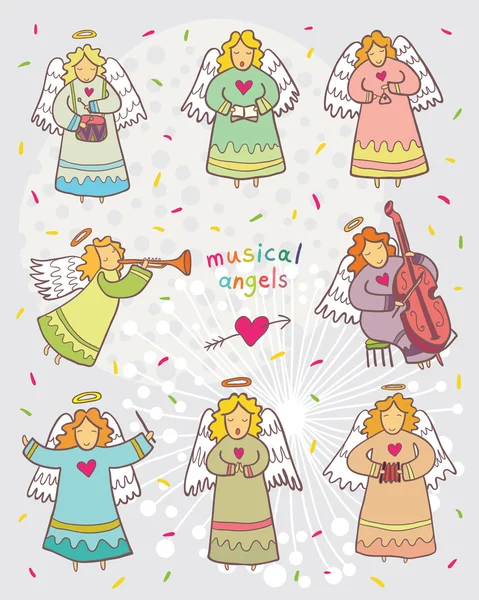 Коллекция цветов музыкальных ангелов — стоковый вектор