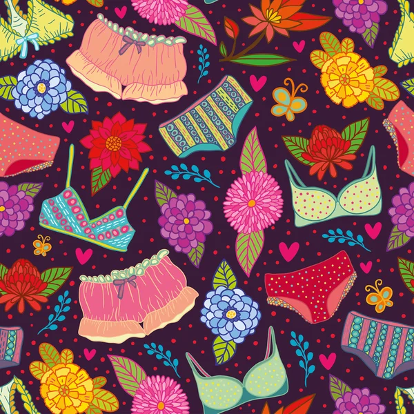 Flowers and underwear seamless pattern — Stock Vector