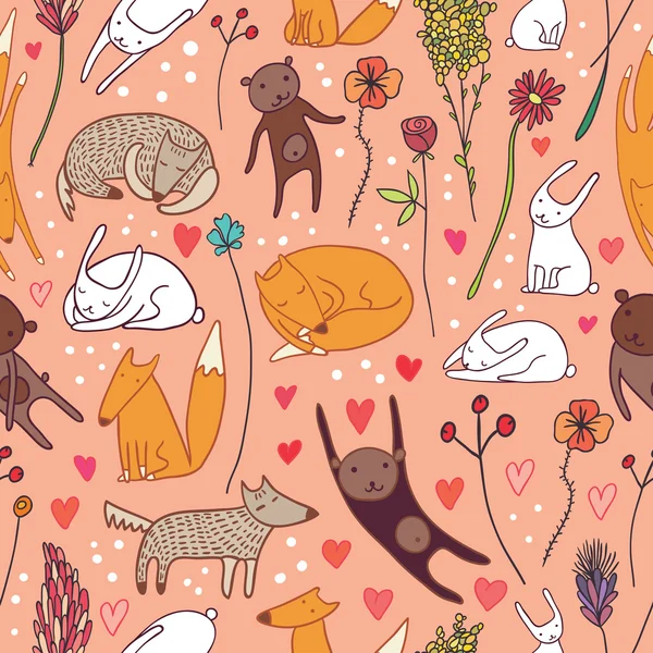 Animaux mignons motif sans couture rose — Image vectorielle