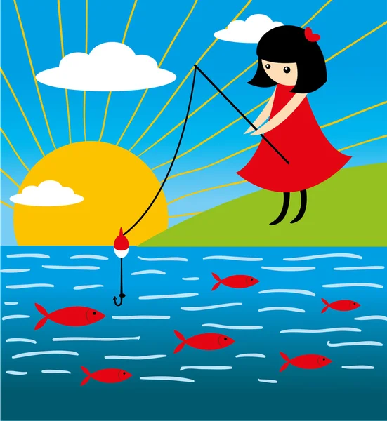 釣りの女の子 — ストックベクタ