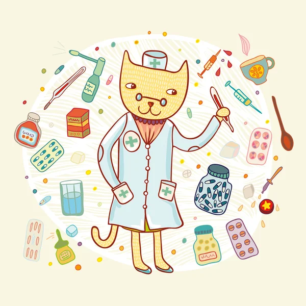 Tarjeta de gato Doctor — Vector de stock